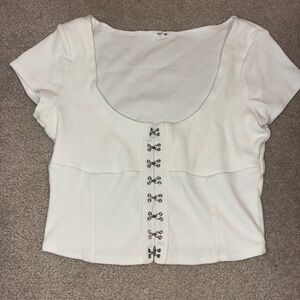 Garage Ribbed Short Sleeve Corset Style Shirt Womens Size Medium